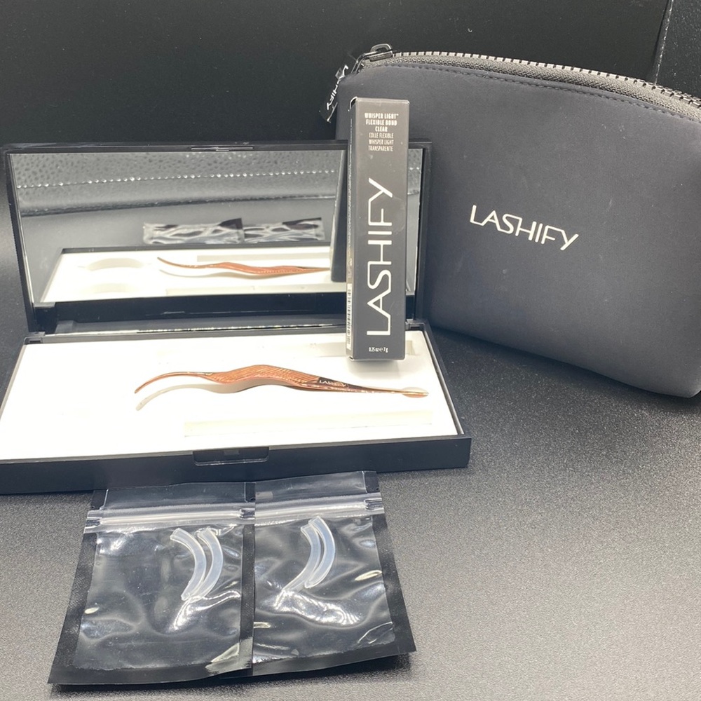 Lashify Control Kit w/ box, wand, light flexible bond in clear & clutch bag.